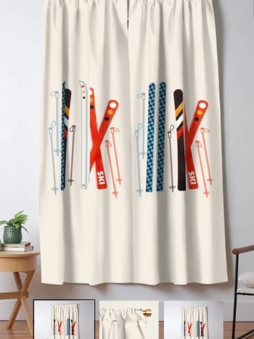 Blackout Curtains Retro Skis x 2 panels